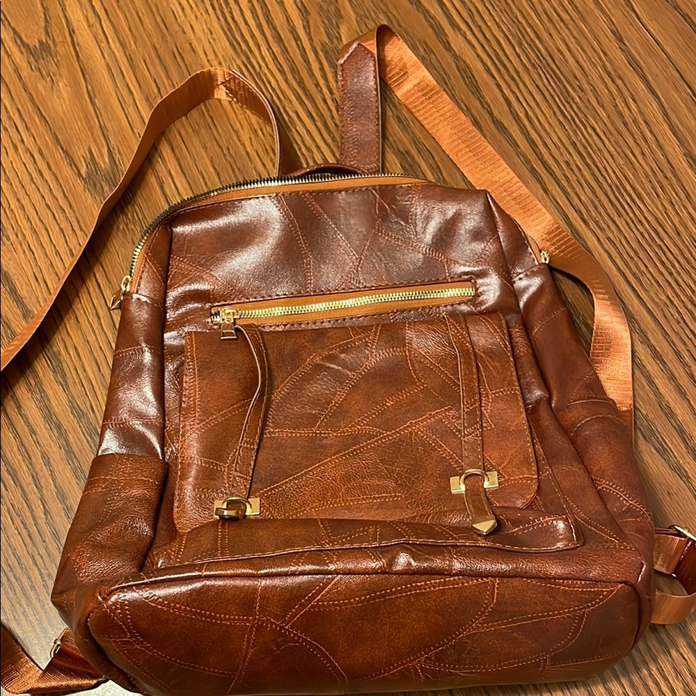 Brown Vintage faux Leather Backpack with Classic Design